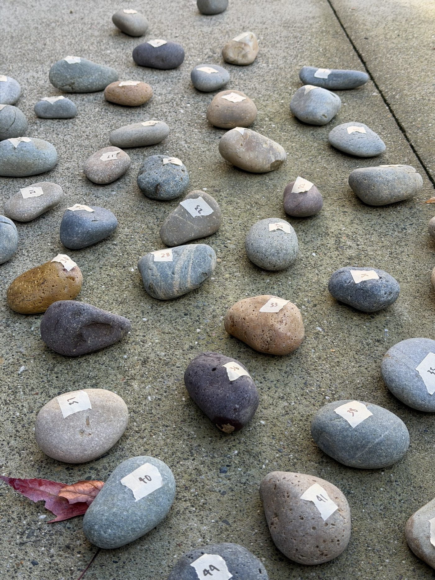 Rocks with numbered masking tape